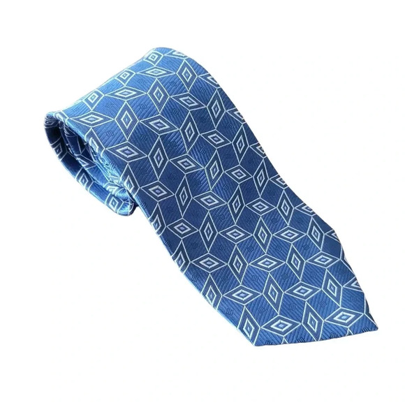 Jos. A. Bank Men's Blue Geometric Neck Tie, 100% Silk Hand-sewn - Picture 1 of 6